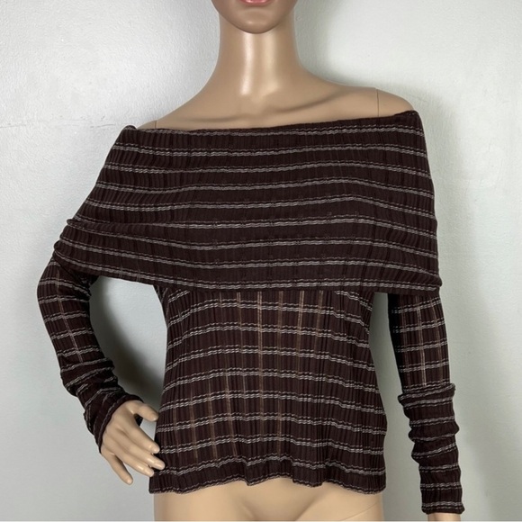 NEW FREE PEOPLE REVOLVE STRIPED OFF-THE-SHOULDER RIBBED TOP - Picture 2 of 8
